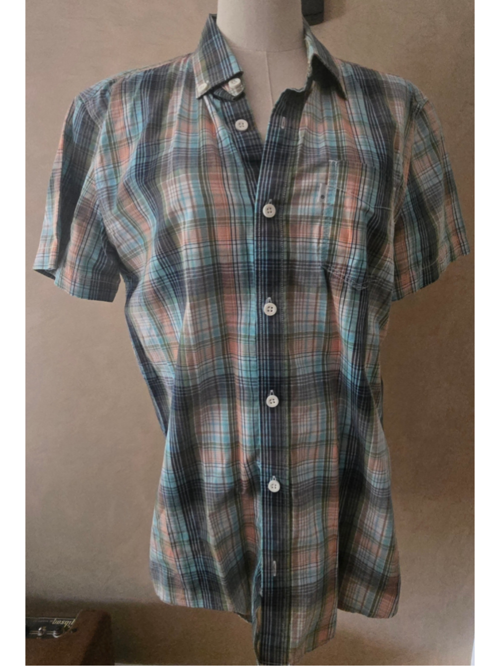 Men's Levi's Casual Button Down Shirt Size M Blue Orange Plaid